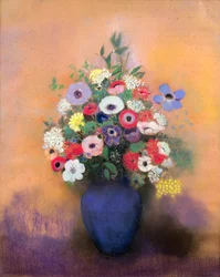 Anemones and Lilac in a Blue Vase